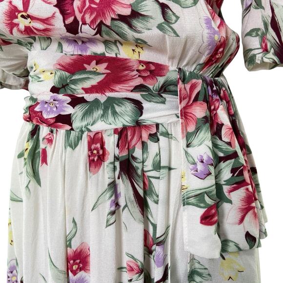 Vintage 80s Jane Singer Pink Floral Romantic Midi Tea Dress Women’s Size M - Picture 5 of 16